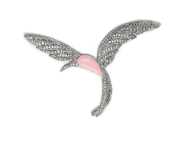 David Koma HUMMINGBIRD EMBROIDERY LARGE BROOCH BLUE/SILVER