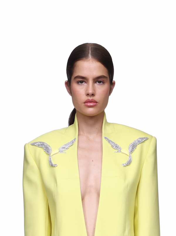 David Koma HUMMINGBIRD EMBROIDERY LARGE BROOCH BLUE/SILVER