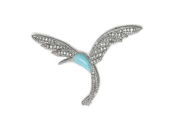 David Koma HUMMINGBIRD EMBROIDERY SMALL BROOCH BLUE/SILVER