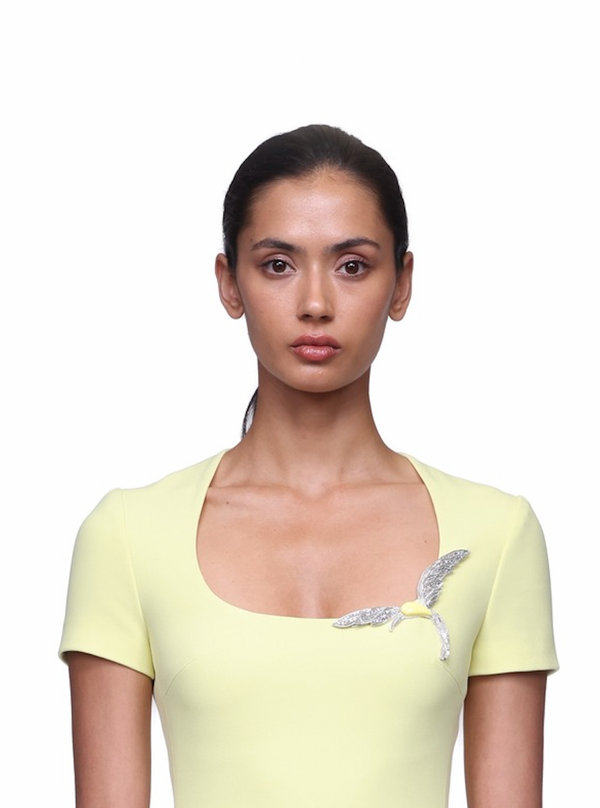 David Koma HUMMINGBIRD EMBROIDERY SMALL BROOCH BLUE/SILVER