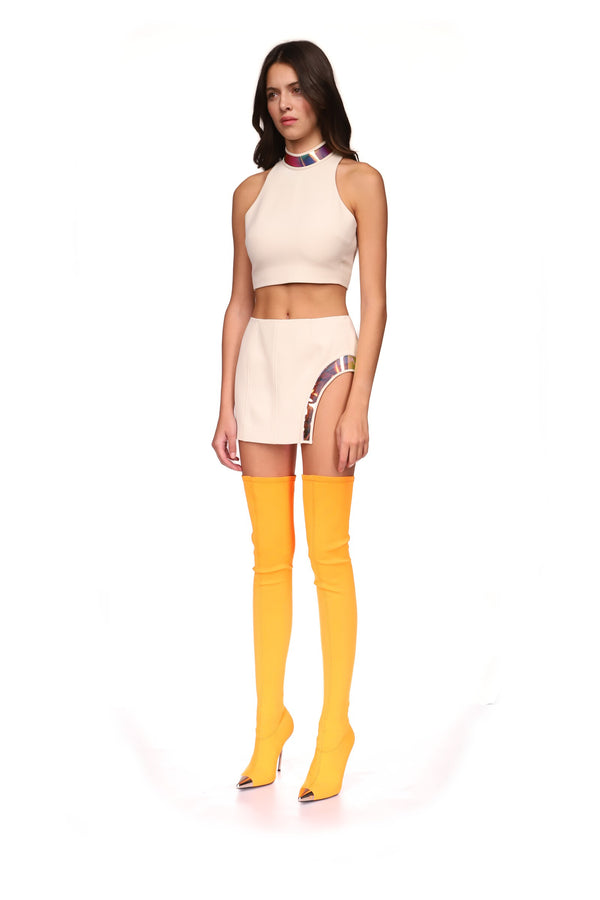 David Koma IRIDESCENT PVC LEG CUTOUT MINI SKIRT BLACK/DARK IRIDESCENT