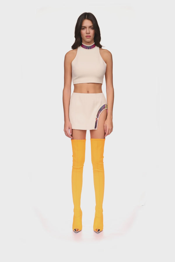 David Koma IRIDESCENT PVC LEG CUTOUT MINI SKIRT BLACK/DARK IRIDESCENT