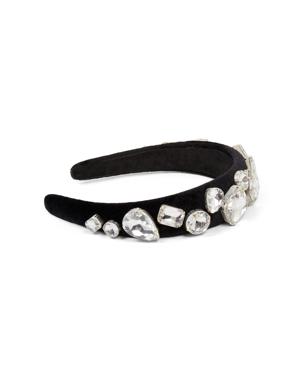 david koma LARGE CRYSTAL EMBROIDERED VELVET HEADBAND BLACK/SILVER