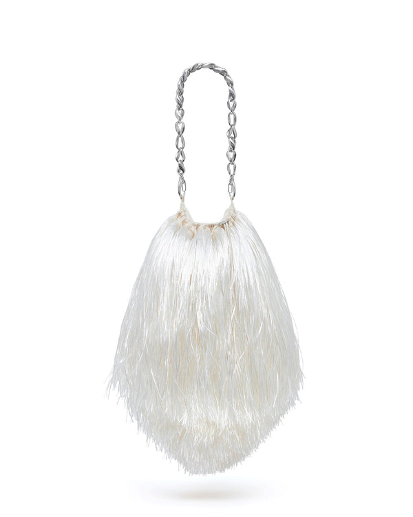 david koma LARGE RAFFIA FRINGE TRIM BAG IN WHITE WHITE
