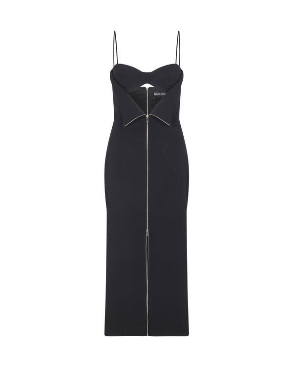 david koma METAL ZIP AND BRA DETAIL MIDI DRESS BLACK/SILVER