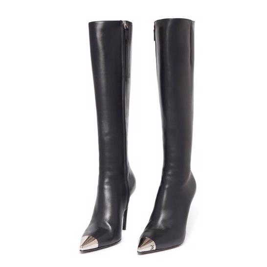 David Koma NAPA LEATHER KNEE HIGH BOOTS IN BLACK BLACK
