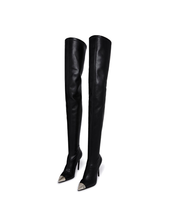 David Koma NAPA LEATHER THIGH HIGH BOOTS IN BLACK BLACK