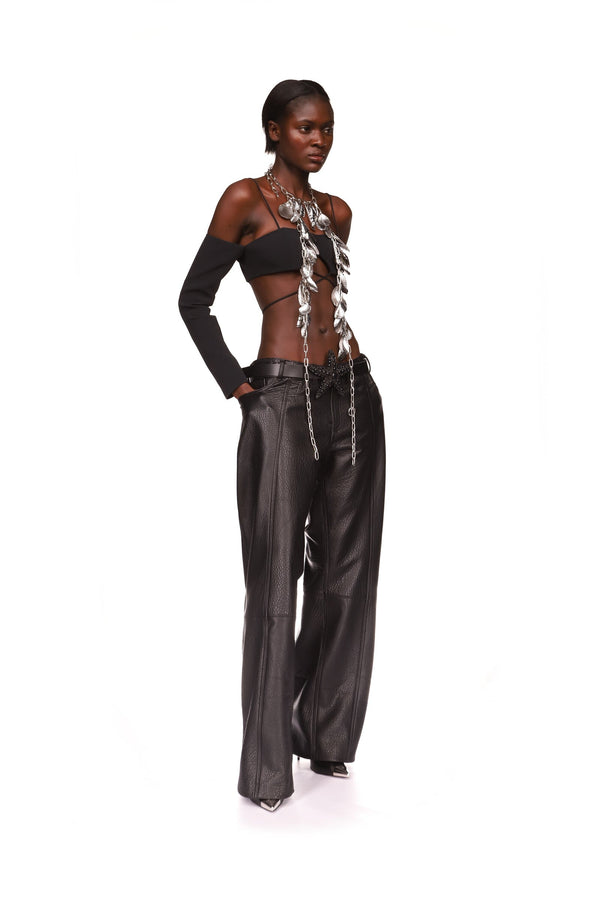 David Koma OFF SHOULDER AND LONG SLEEVE CROP TOP IN WHITE WHITE