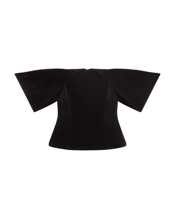 david koma OFF SHOULDER SCULPTURED CORSET TOP IN BLACK BLACK