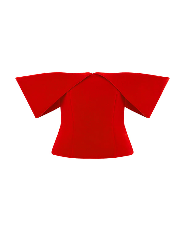 david koma OFF SHOULDER SCULPTURED CORSET TOP IN RED RED