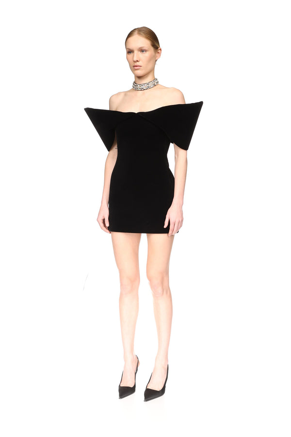 David Koma OFF SHOULDER SCULPTURED MINI DRESS IN BLACK BLACK