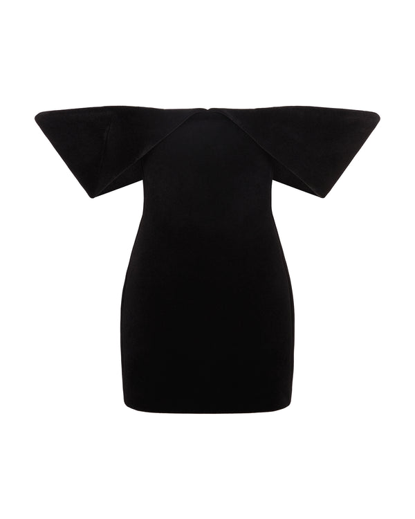david koma OFF SHOULDER SCULPTURED MINI DRESS IN BLACK BLACK