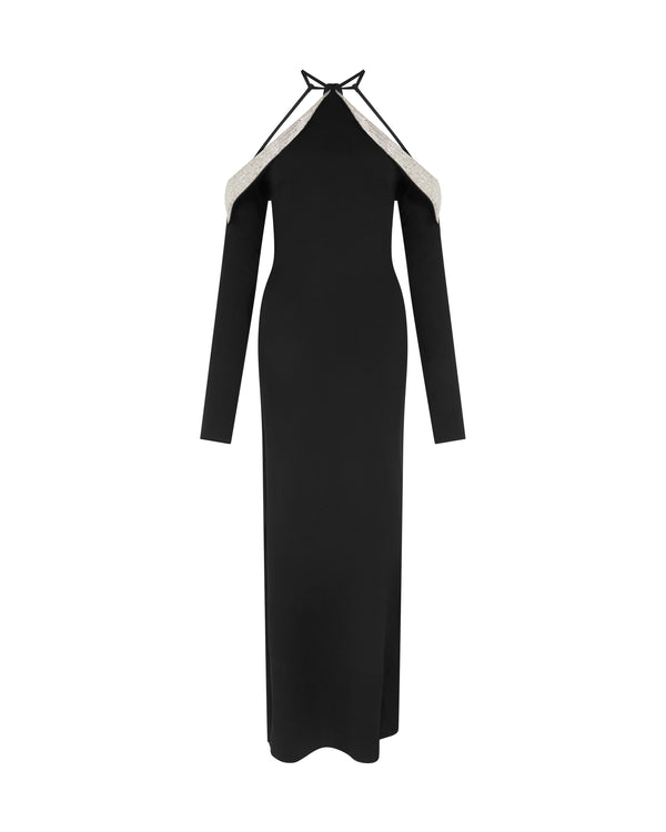 david koma OFF THE SHOULDER CRYSTAL WINGS GOWN BLACK