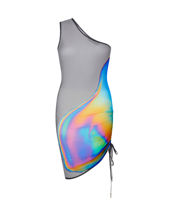 david koma OIL STAIN PRINTED ONE SHOULDER MINI DRESS MULTICOLOUR