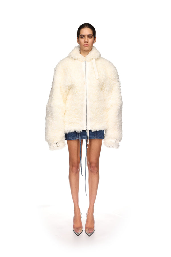 David Koma OVERSIZED SHEARLING JACKET IN WHITE WHITE