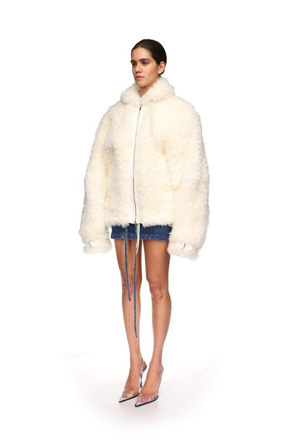 David Koma OVERSIZED SHEARLING JACKET IN WHITE WHITE