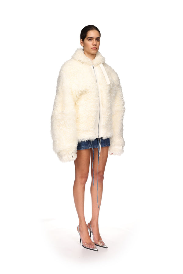 David Koma OVERSIZED SHEARLING JACKET IN WHITE WHITE