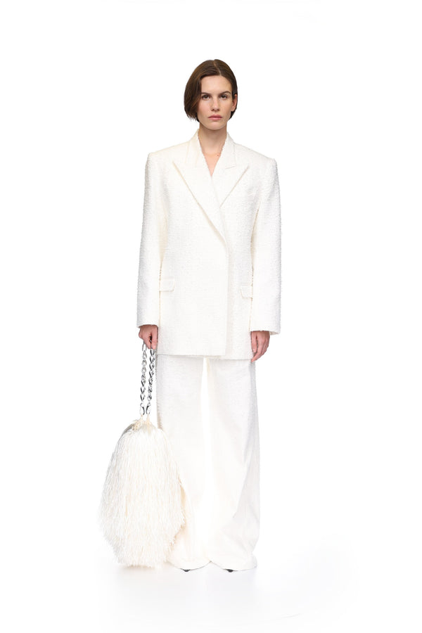 David Koma OVERSIZED TAILORED BOUCLE DENIM JACKET WHITE