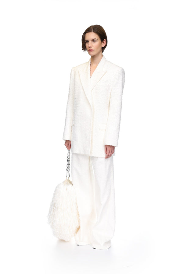 David Koma OVERSIZED TAILORED BOUCLE DENIM JACKET WHITE