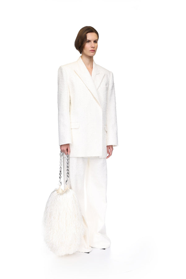 David Koma OVERSIZED TAILORED BOUCLE DENIM JACKET WHITE