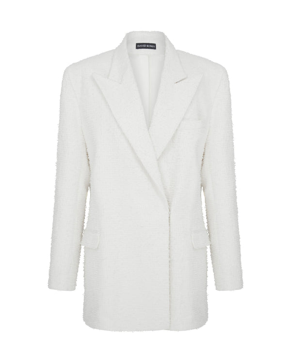 david koma OVERSIZED TAILORED BOUCLE DENIM JACKET WHITE