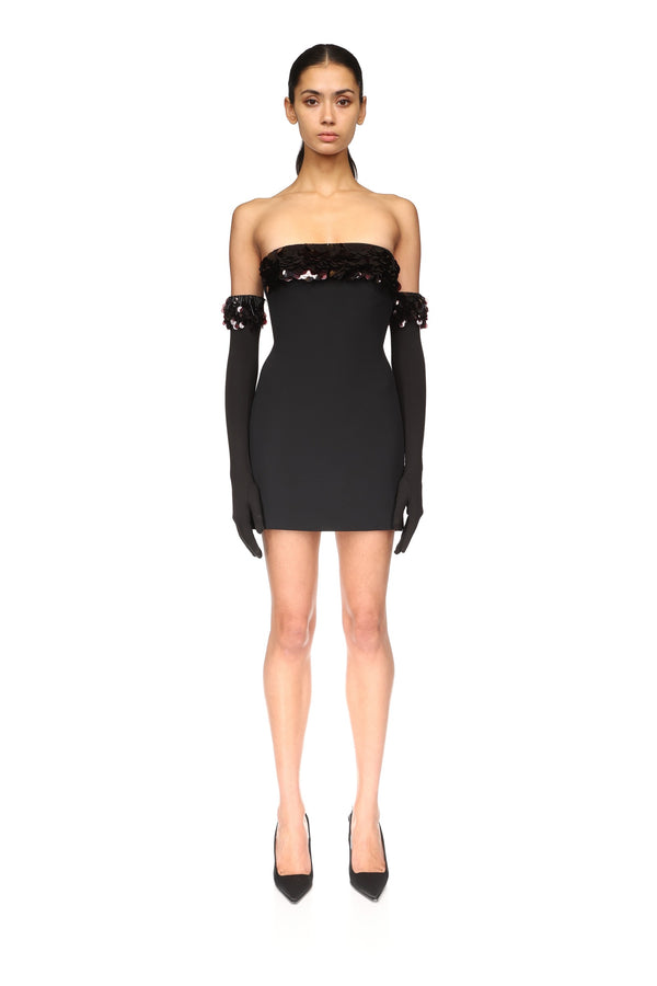 David Koma PAYETTE EMBROIDERED LONG JERSEY GLOVES BLACK/BURGUNDY