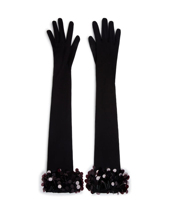david koma PAYETTE EMBROIDERED LONG JERSEY GLOVES BLACK/BURGUNDY