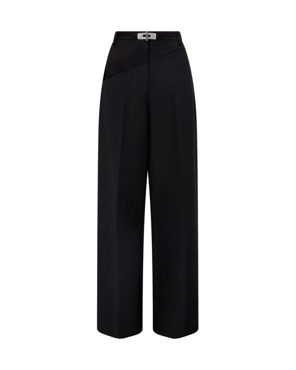 david koma PINSTRIPE WOOL TAILORED TROUSERS WITH CRYSTAL BUCKLE BELT BLACK
