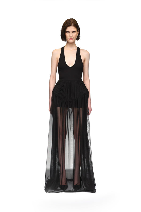 David Koma RACER TOP AND TULLE CRINOLINE GOWN BLACK