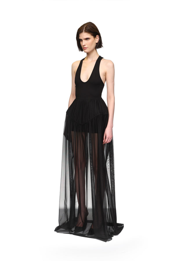 David Koma RACER TOP AND TULLE CRINOLINE GOWN BLACK