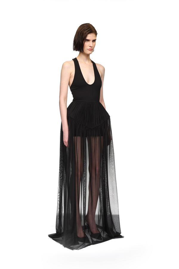 David Koma RACER TOP AND TULLE CRINOLINE GOWN BLACK