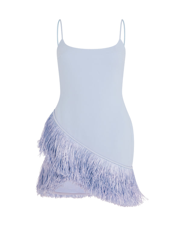 david koma RAFFIA FRINGE HEM DETAIL MINI DRESS BLUE