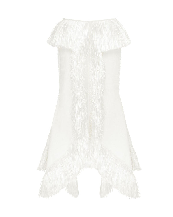 david koma RAFFIA FRINGE TRIM AND BOUCLE MIDI SKIRT WHITE