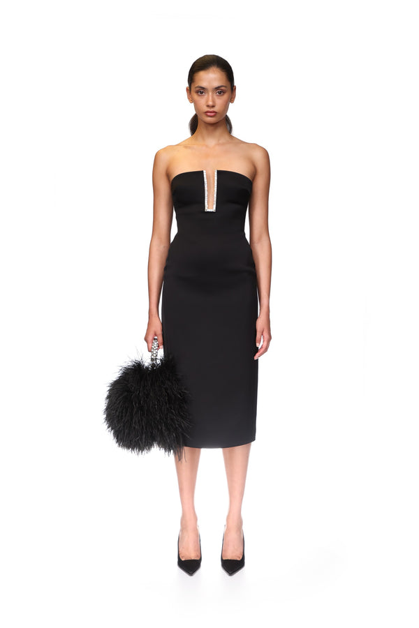 David Koma RECTANGLE CRYSTAL EMBROIDERY DETAIL MIDI DRESS BLACK/SILVER