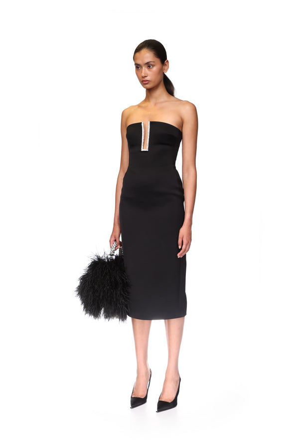 David Koma RECTANGLE CRYSTAL EMBROIDERY DETAIL MIDI DRESS BLACK/SILVER