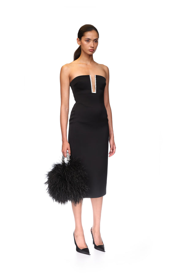 David Koma RECTANGLE CRYSTAL EMBROIDERY DETAIL MIDI DRESS BLACK/SILVER