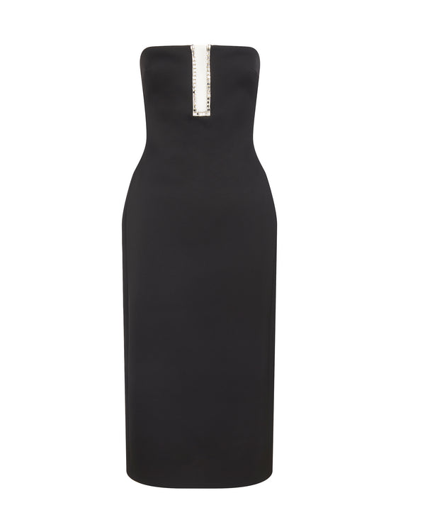david koma RECTANGLE CRYSTAL EMBROIDERY DETAIL MIDI DRESS BLACK/SILVER
