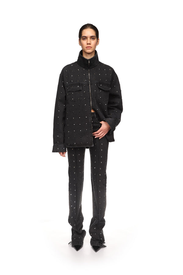 David Koma RHINESTONE CRYSTAL EMBROIDERY JACKET BLACK