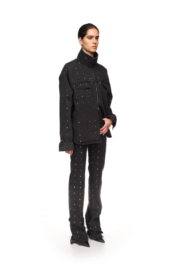 David Koma RHINESTONE CRYSTAL EMBROIDERY JACKET BLACK