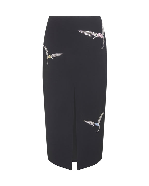 david koma RHINESTONE HUMMINGBIRD MIDI SKIRT BLACK/SILVER