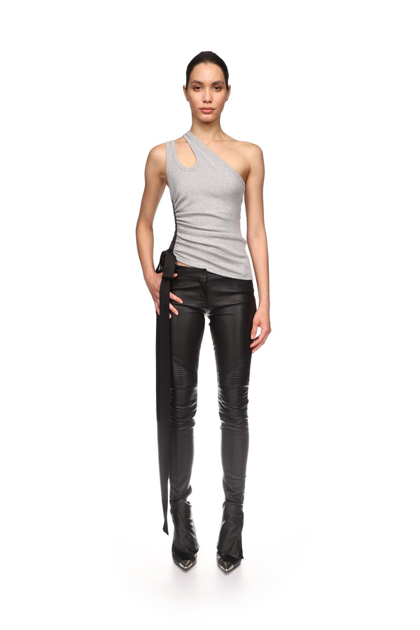 David Koma RUCHED SIDE AND SATIN BOW TOP IN WHITE WHITE