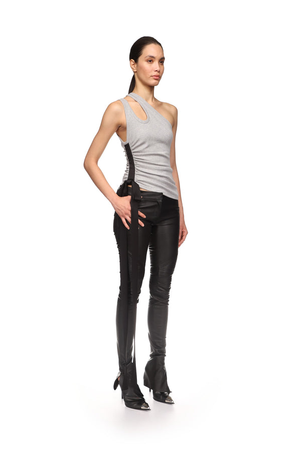 David Koma RUCHED SIDE AND SATIN BOW TOP IN WHITE WHITE