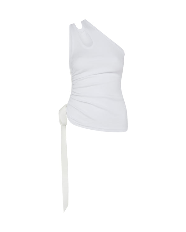 david koma RUCHED SIDE AND SATIN BOW TOP IN WHITE WHITE