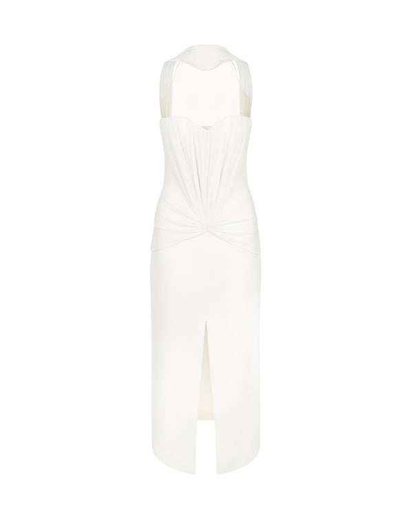 david koma RUCHED TOP AND SCARF DETAIL MIDI DRESS OFF WHITE