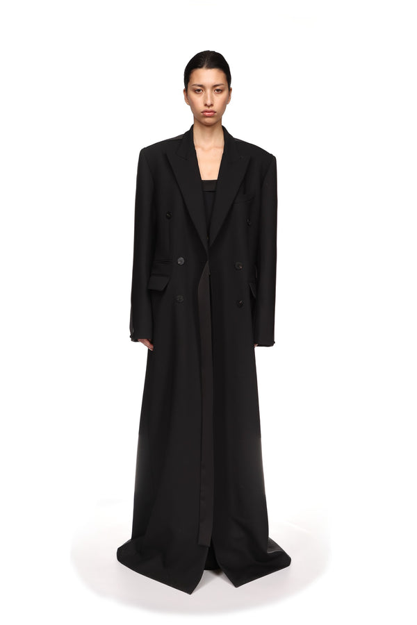 David Koma SATIN TAPE DETAIL OVERSIZED WOOL COAT BLACK