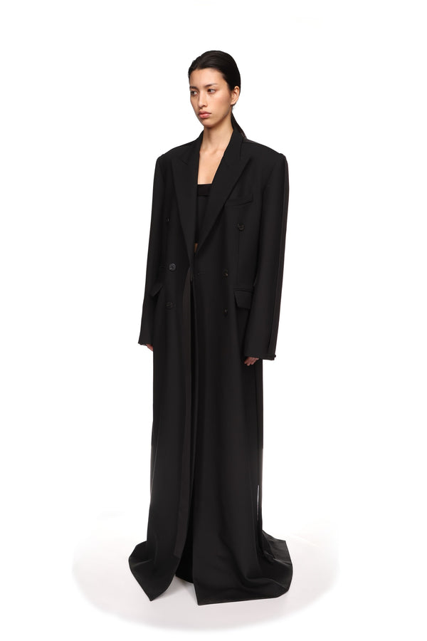 David Koma SATIN TAPE DETAIL OVERSIZED WOOL COAT BLACK