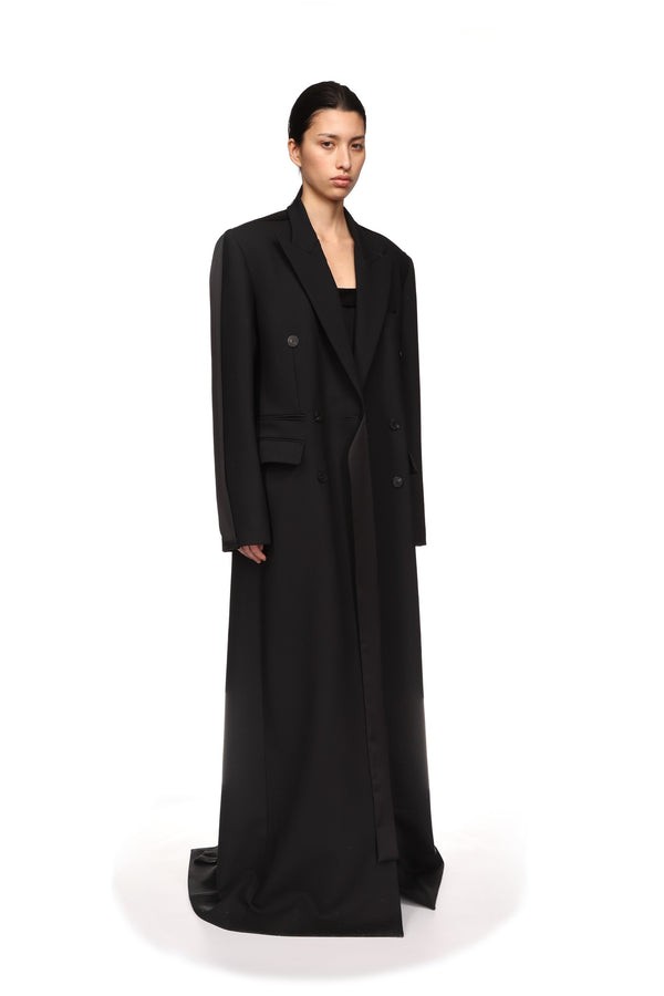 David Koma SATIN TAPE DETAIL OVERSIZED WOOL COAT BLACK