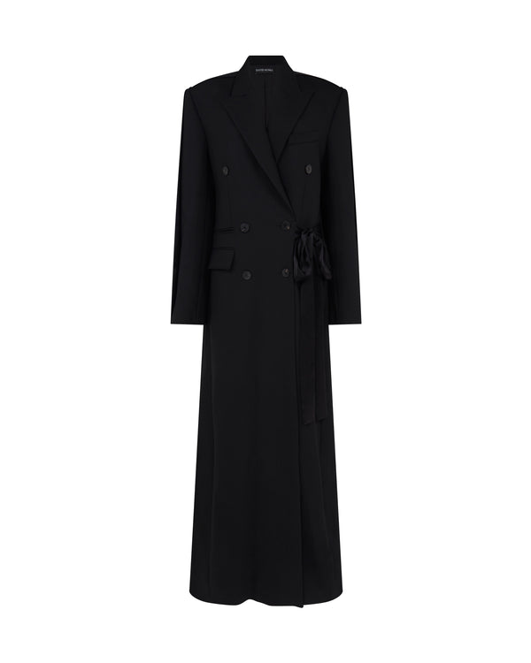 david koma SATIN TAPE DETAIL OVERSIZED WOOL COAT BLACK