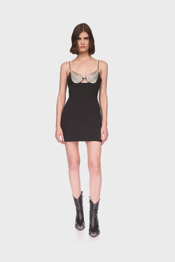 David Koma SEASHELL CUP EMBR MINI DRESS BLACK/IRIDESCENT