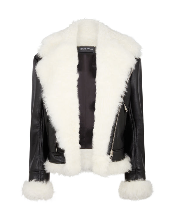 david koma SHEARLING COLLAR BIKER JACKET BLACK/WHITE